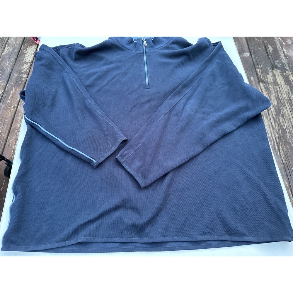 Tommy Bahama Mens XXL Navy Blue Cotton Ribbed 1/4 Zip Pullover Sweater T21345